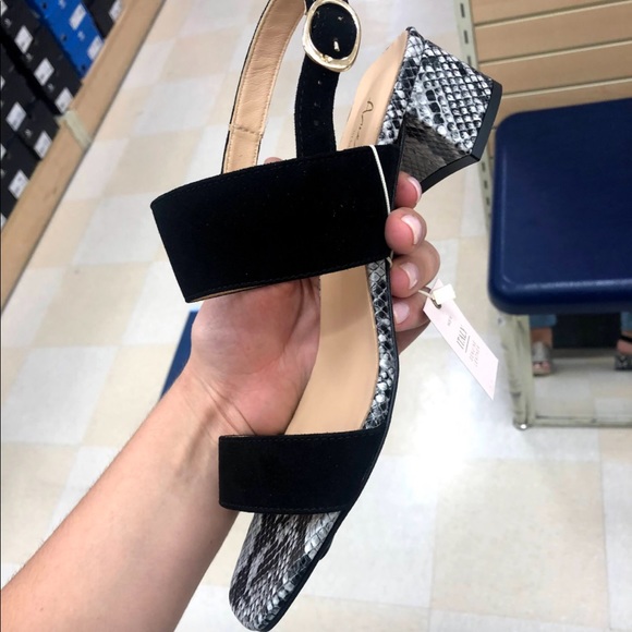 Black Suede, snake skin sandals with chunk heel - Picture 3 of 3